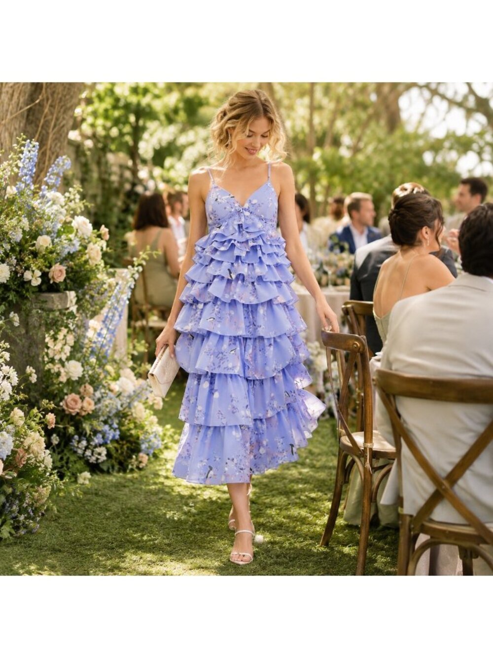 Anthropologie Geisha Design Spaghetti Strap Floral Tiered Dress Lavender Women S